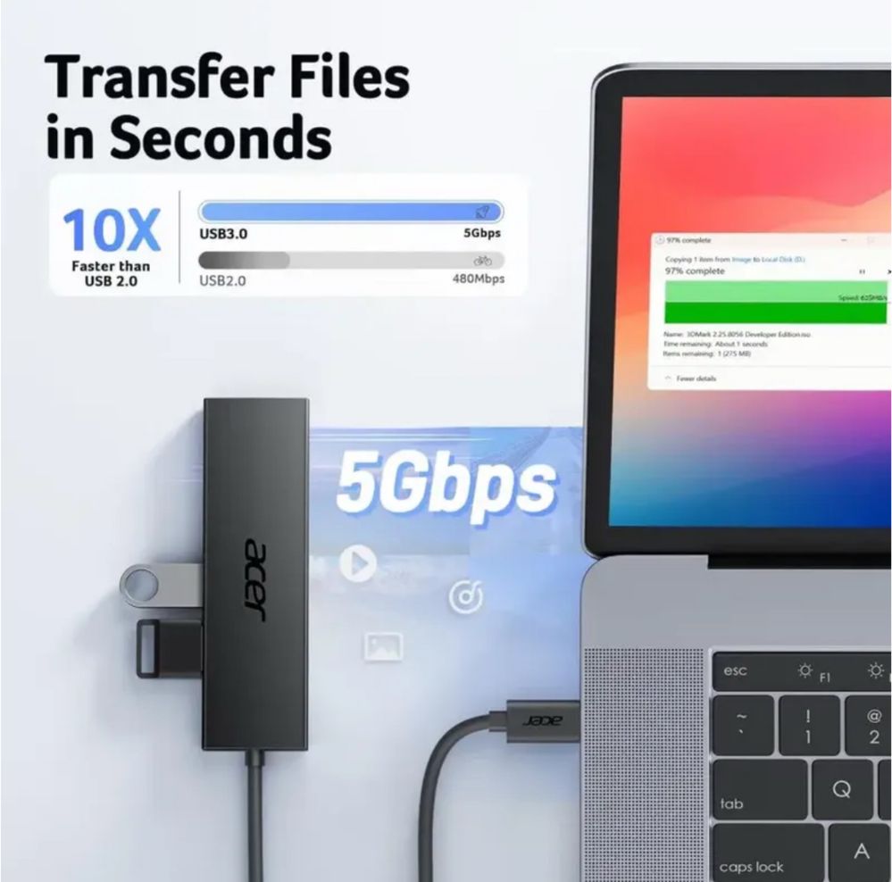 USB C ХАБ Acer 5-в-1 — Розгалужувач Type-C на 4 USB 3.0