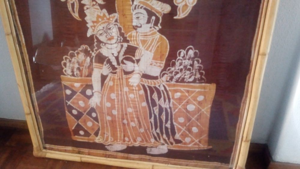 Quadro pintado em seda motivo indiano