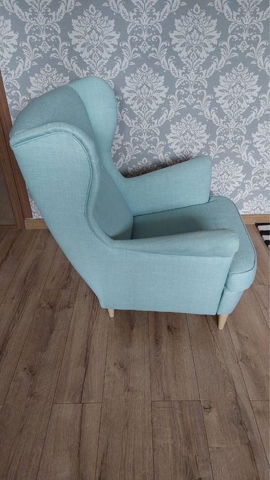 STRANDMON Fotel/podnóżek, Kelinge niebieski