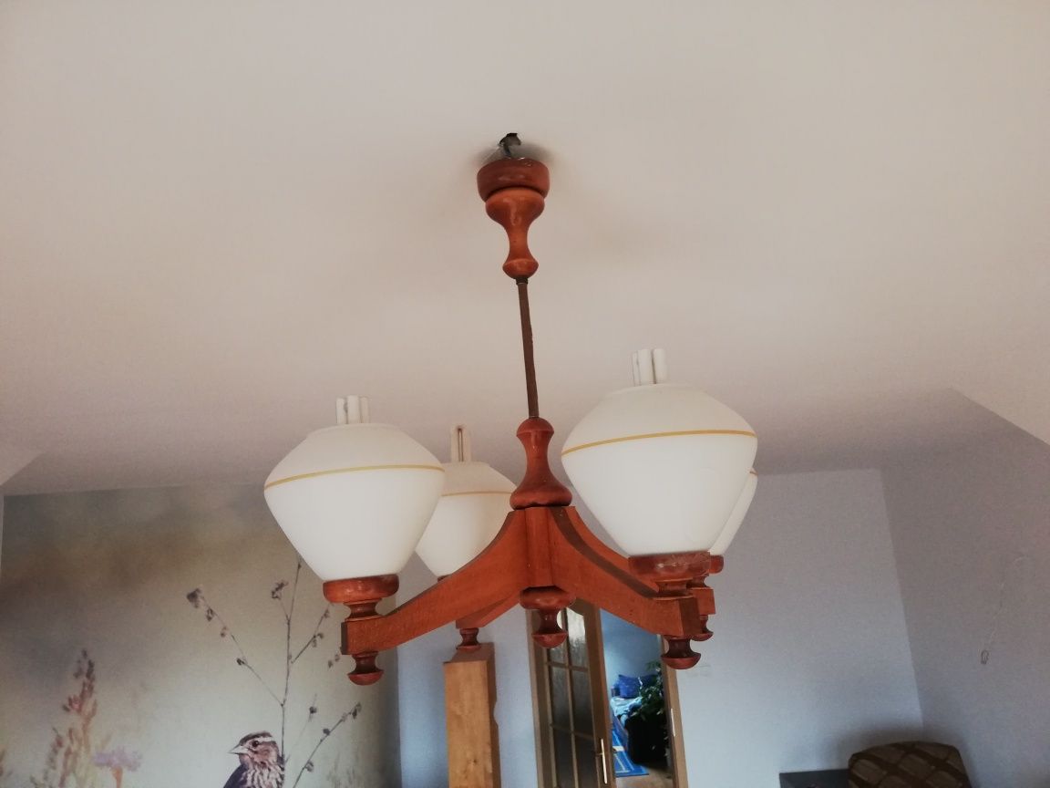 Żyrandol/lampa drewniana PRL