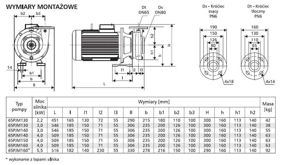 Pompa do wody LFP 65 PJM 130 z silnikiem 3kW 2900 obr/min
