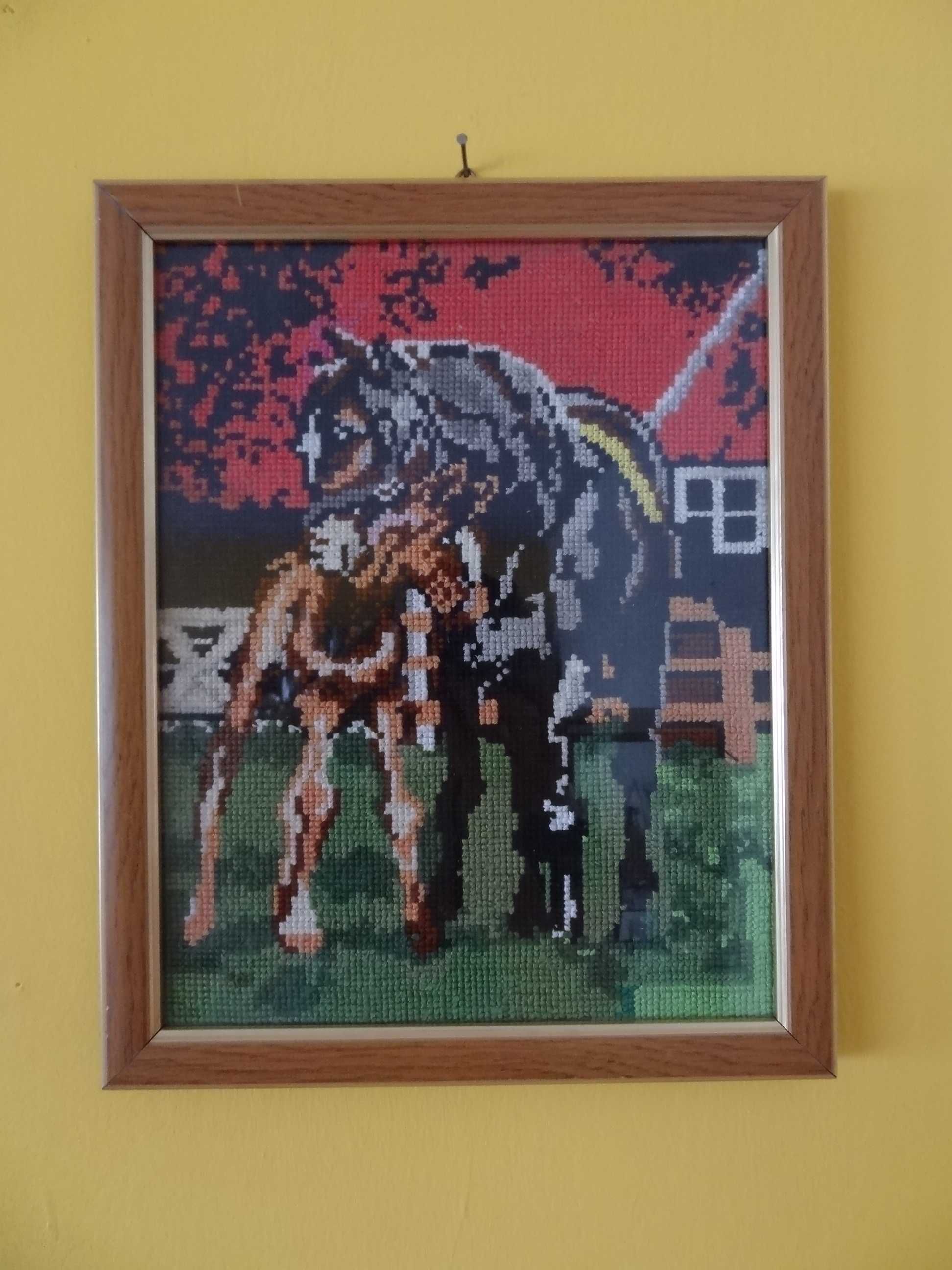 obrazek haftowany z końmi