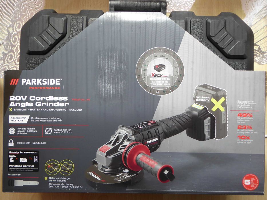 Szlifierka kątowa 20V PARKSIDE PERFORMANCE z 4Ah aku. i ład. 4,5A