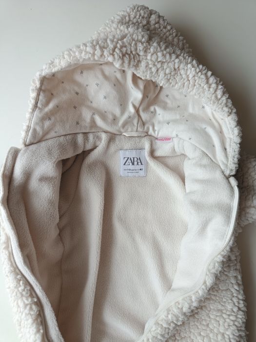 Zara r. 62 kremowy kombinezon z kapturem miś polar