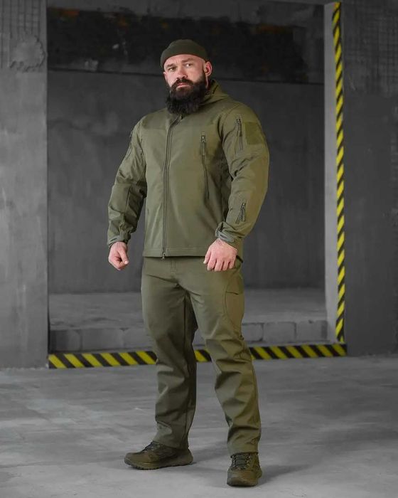 Чоловічий тактичний одяг softshell костюм Чорний Оливковий Мультикам
