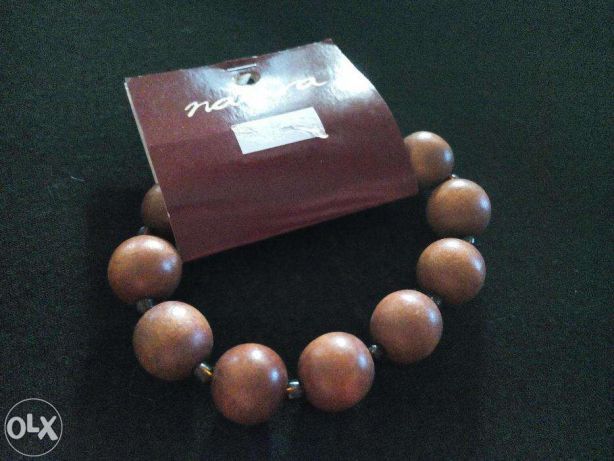 Natura original pulseira bracelete bijuteria contas de madeira - NOVO