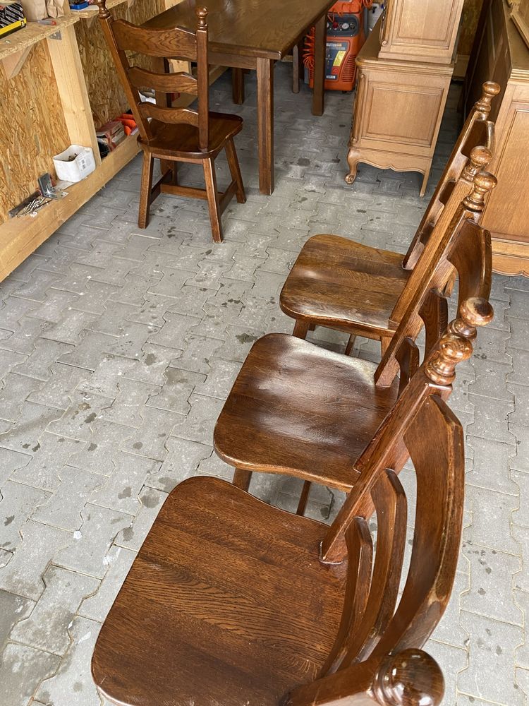 Stół drewniany dębowy + 4 krzesła