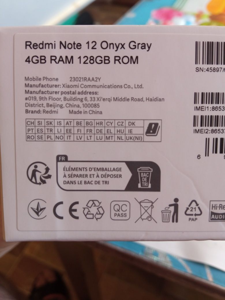 Xiaomi redmi note 12 onyx grey