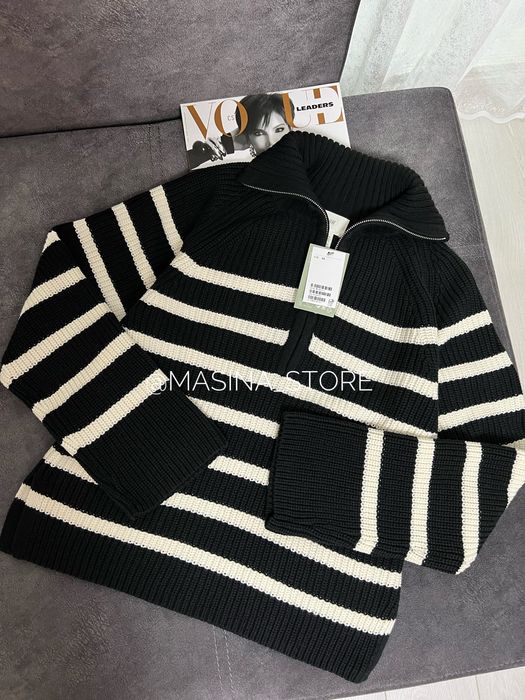 Светр новий жіночий чорний оригінал H&M у смужку на блискавці S