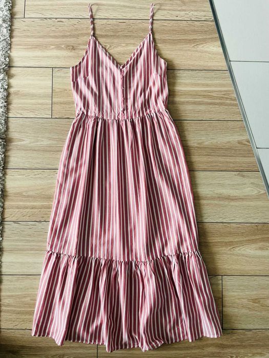 Sukienka letnia na naramkach w paski pudrowy róż 36/S