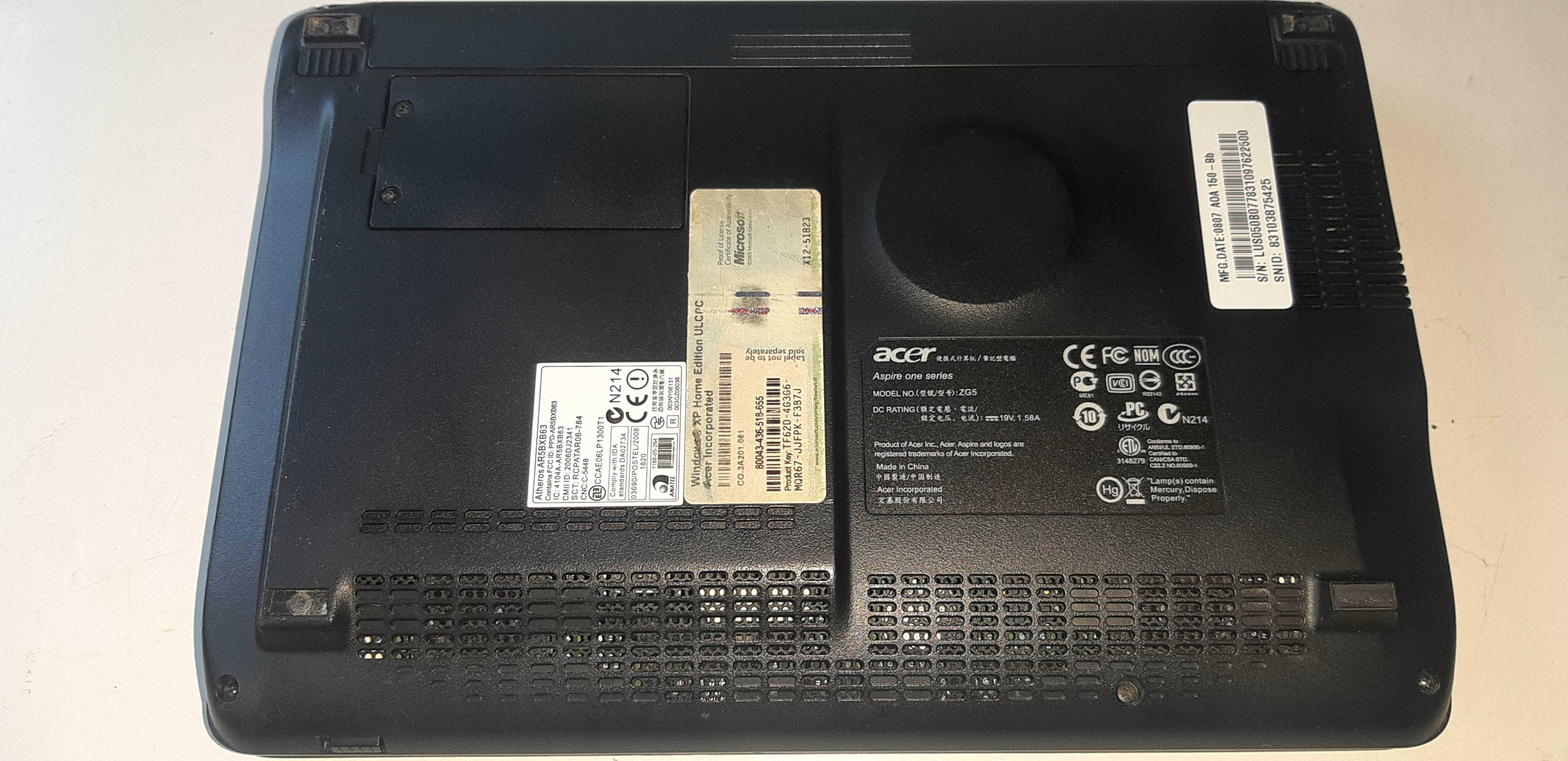 Інтернет нетбук Acer ASPIRE ZG5 ATOM 10,1"/1/160/WXPH/WEBCAM