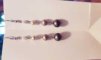 Kolczyki wiszące 4 kulki perłowe długość 6,5cm