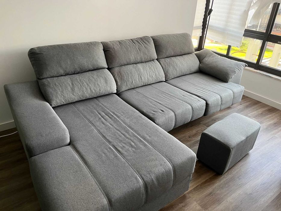 Sofá Retrátil e Reclinável Cinza + Capa + Encosto de pés