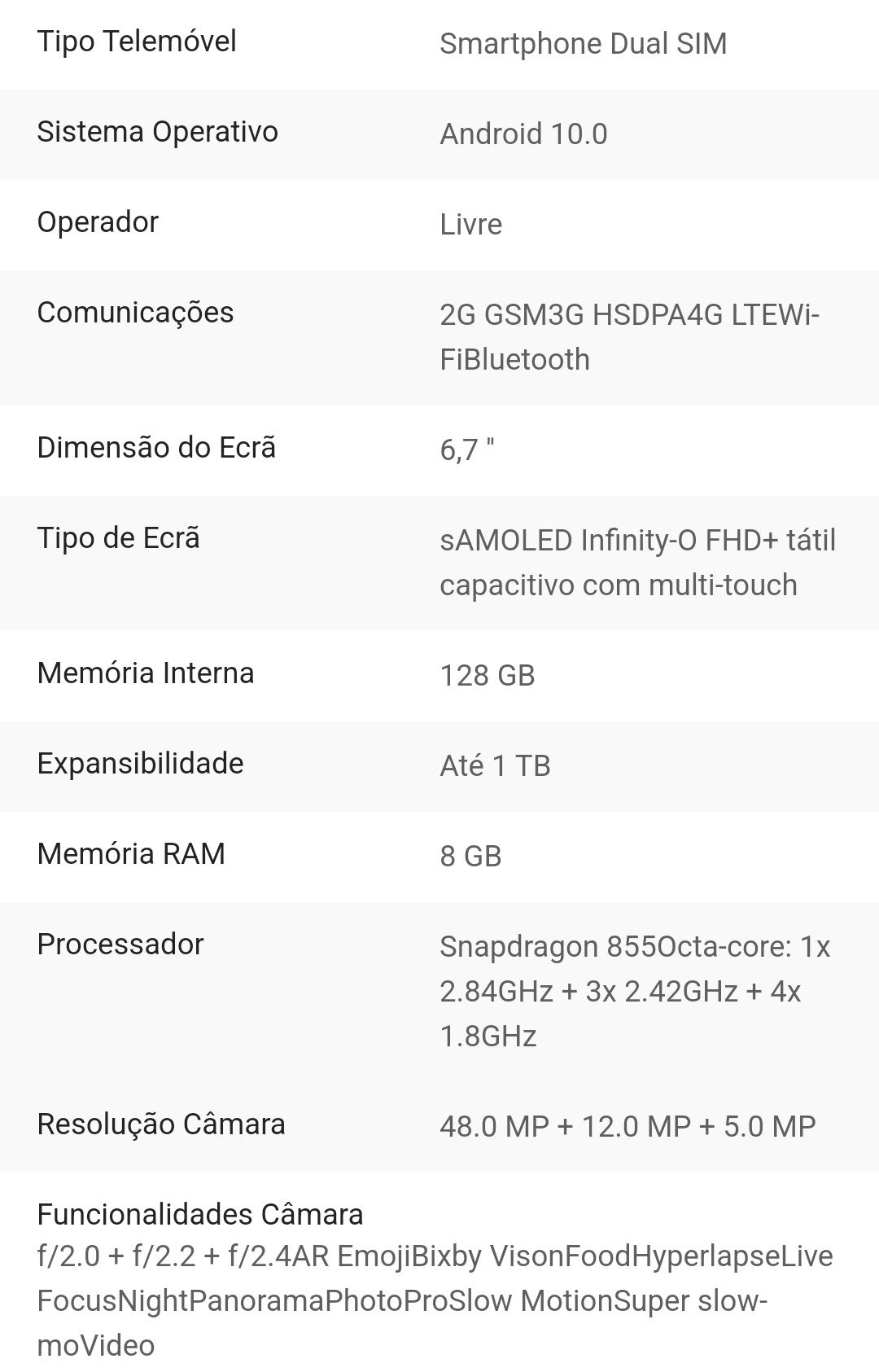 Samsung S10 Lite branco