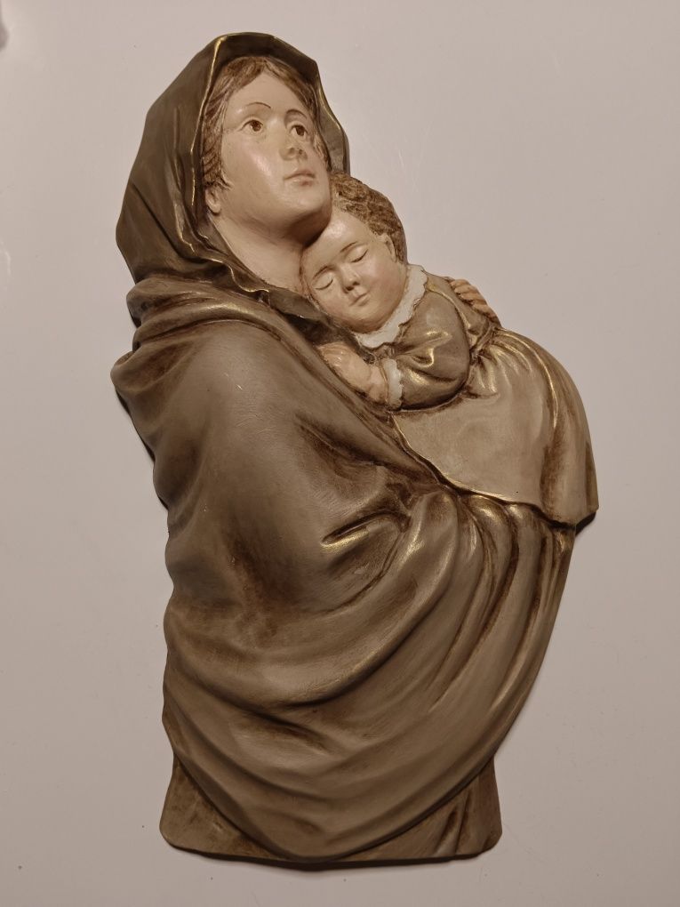 Płaskorzeźba ręcznie malowana Matka Boska Boża Madonna  z Dzieciątkiem