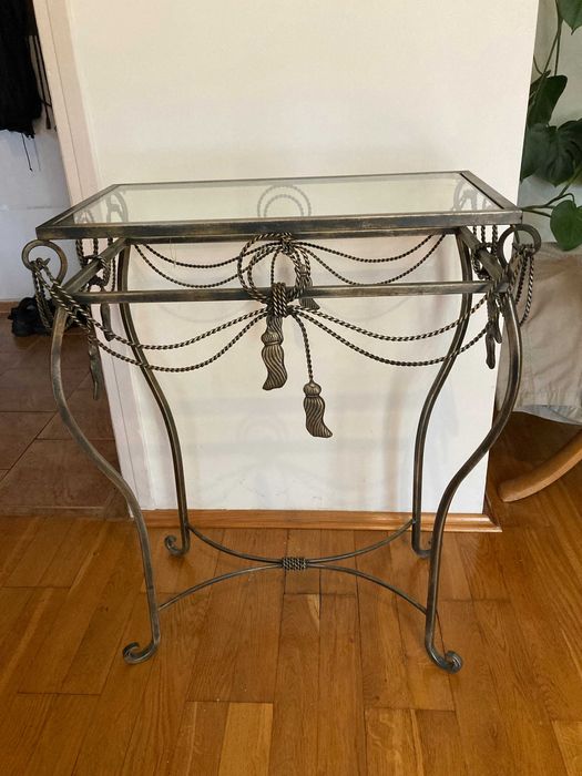 Piękny wysoki stolik ozdobny - szklany, metalowy - 55 x 30 x 74 cm