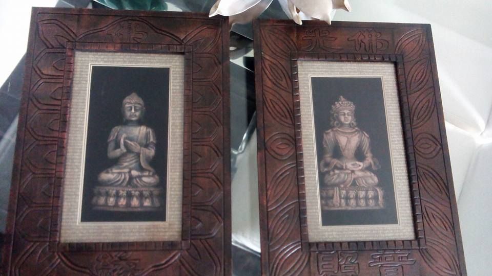 Conjunto novo de quadros com figuras deuses buda em relevo no interior