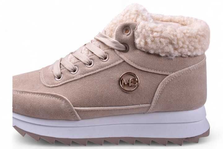 Buty Damskie Sneakersy MS Zimowe Ocieplane za kostkę beżowe r.39