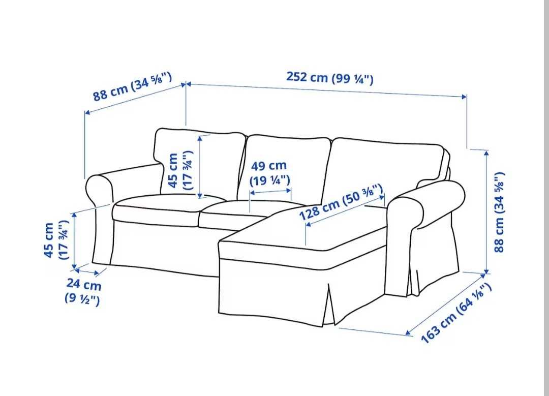 EKTORP Sofa 3-osobowa z szezlongiem, kolor jasnobeżowy