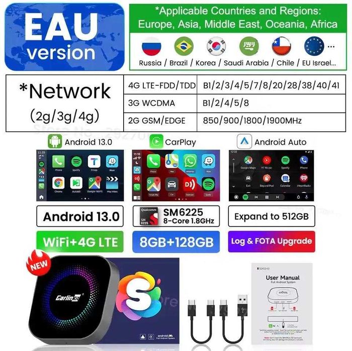 Адаптер CarlinKit S2F TBox 8gb / 128gb - Carplay/YouTube/Netflix