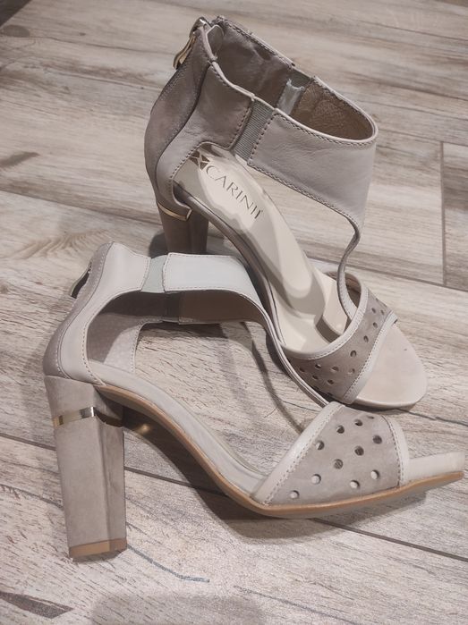 Sandały skórzane damskie na słupku