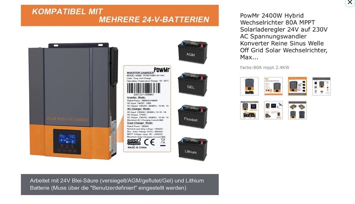 Инвертор гибридный PowMr 3000W (POW-HVM3,2H-24V)