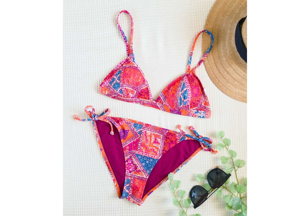 Piękne bikini boho czerwone pomarańczowe strój kąpielowy kolorowe