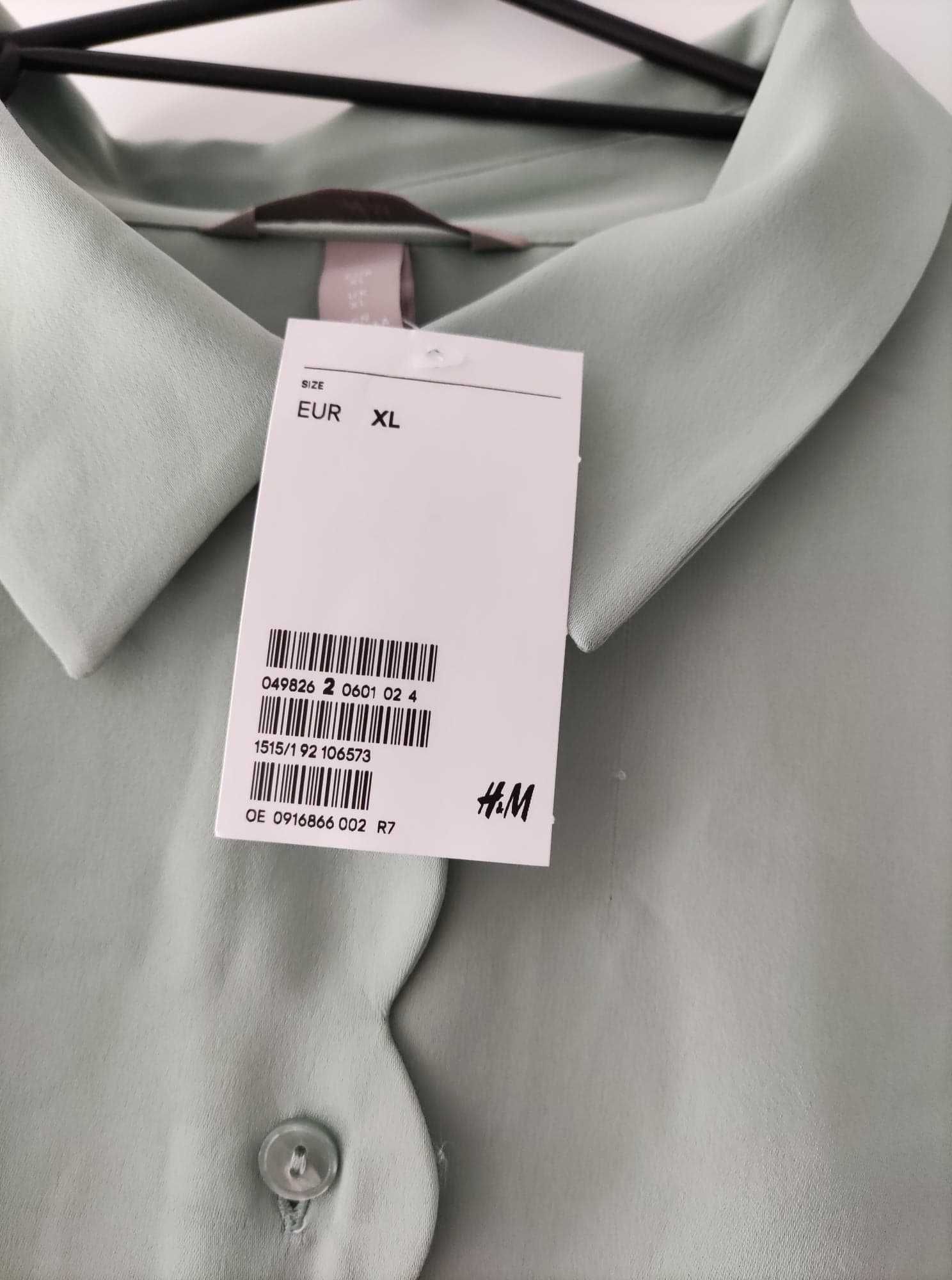 Miętowa koszula falbanka H&M 42/XL