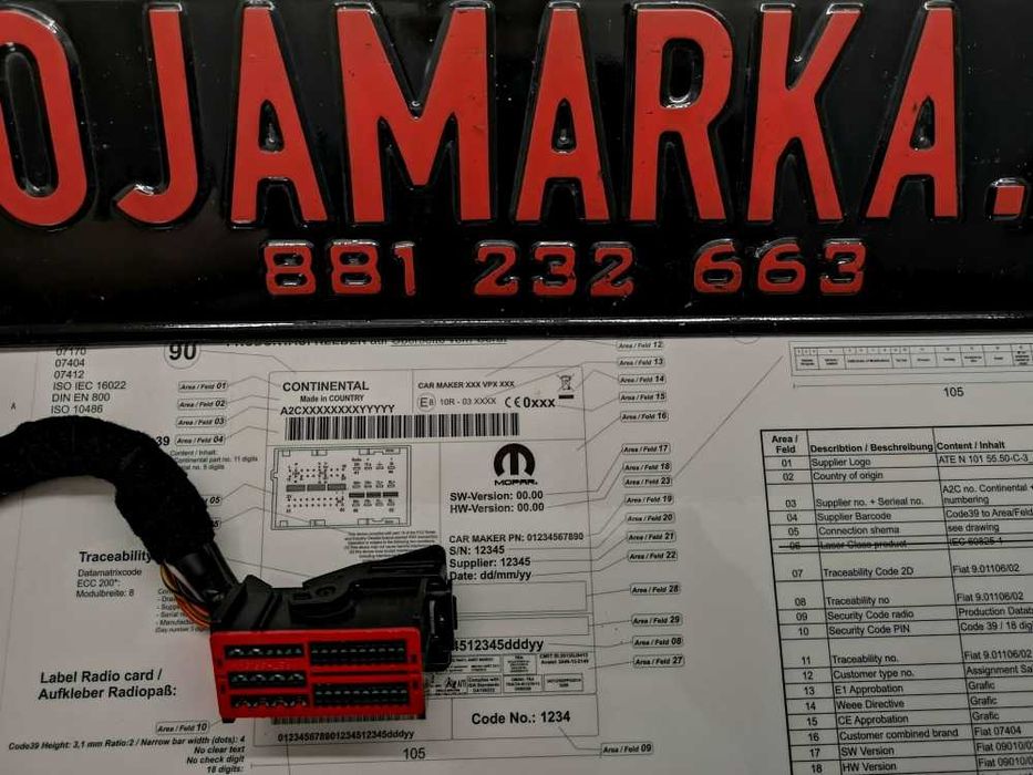 Nawigacja Continental VP2 oryginalna 5 cal Fiat 500x obsługuje kamerę