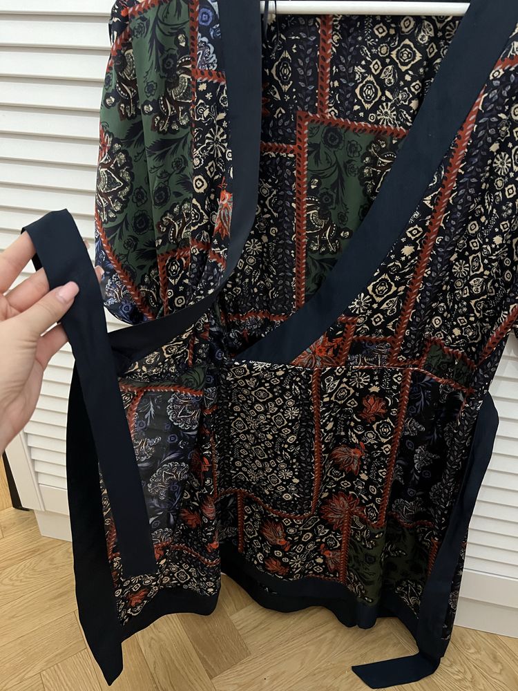 Sukienka Zara S/M azjatycki wzór orientalny krótka kimono y2k