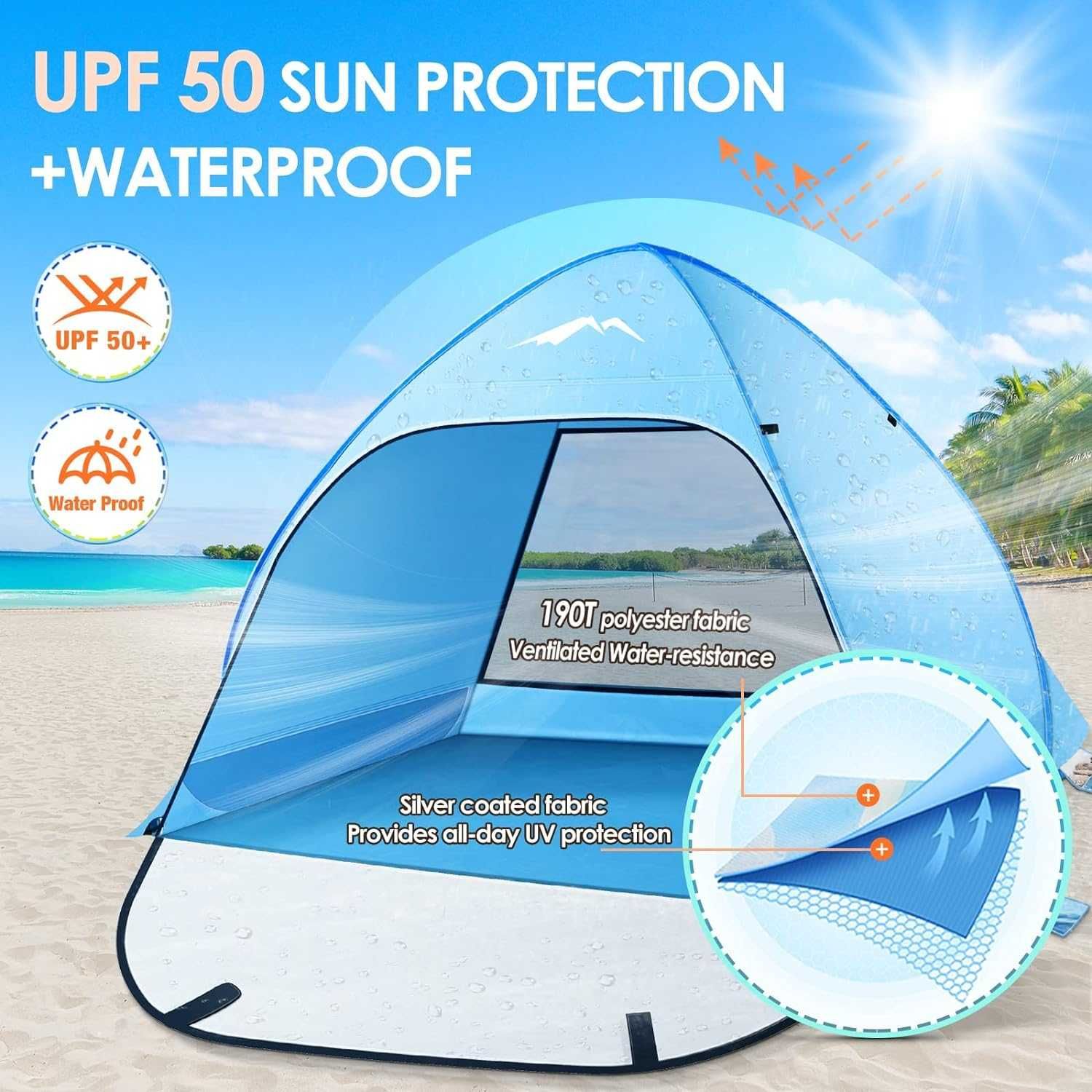 PUREBOX namiot plażowy 2/4 osobowy WODOODPORNY pop up UV 50+