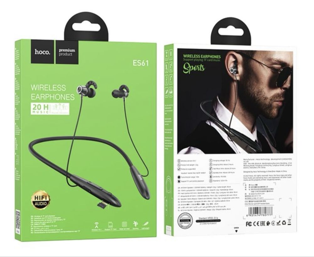 Беспроводные Спорт наушники вакуумные с Micro SD Hoco ES61 Bluetooth