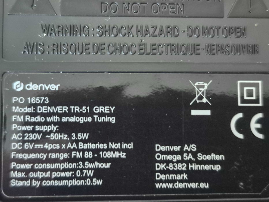 Denver TR-51 – przenośne retro radio FM - szary kolor