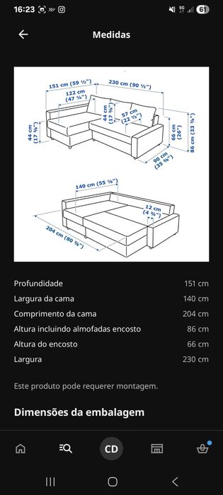 Sofá-cama de canto com arrumação
