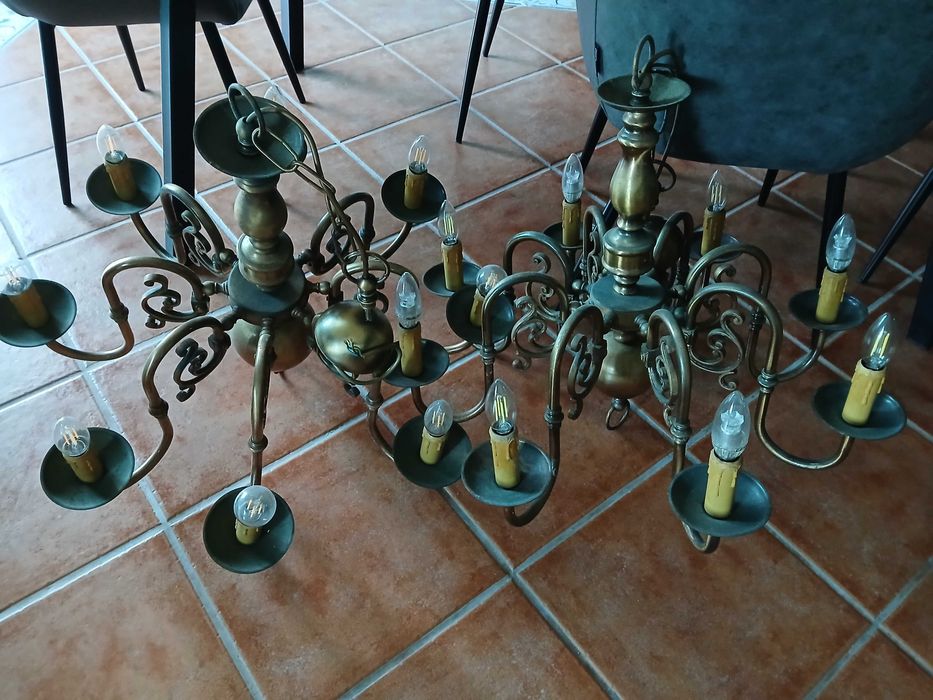 2 candeeiros suspensos, latão, vintage