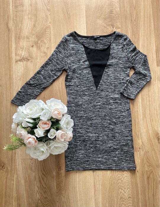 Szaro-czarna tunika, długi sweter, tally weijl, xxs