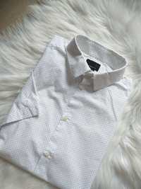 Moda męska - koszula z krótkim rękawem, biała w kropki. H&M