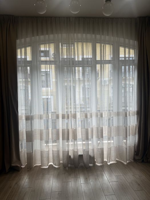 Біла тюль з бежевим декором 2 шт