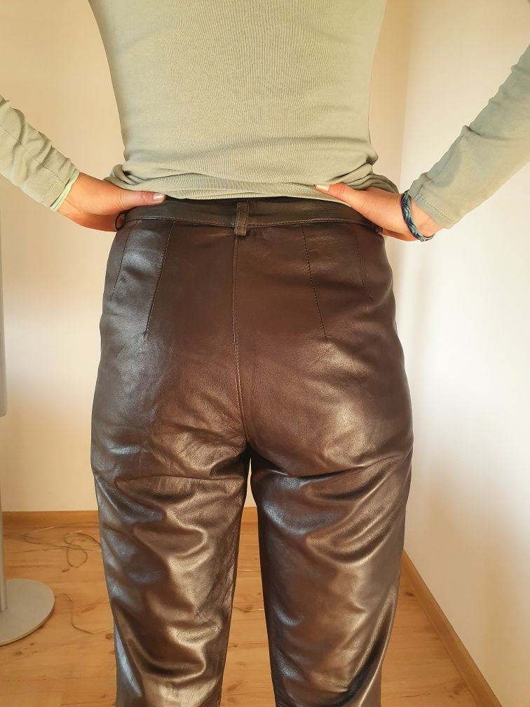 Spodnie skórzane brązowe