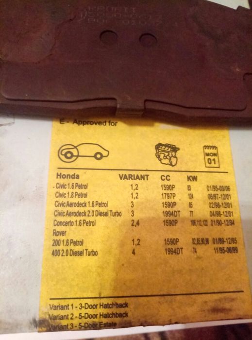 Тормозные калодки Honda Civic