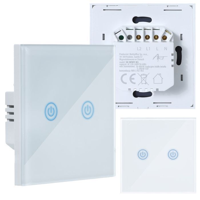 Dotykowy włącznik światła ZIGBEE 3.0 ART szklany podwójny biały smart