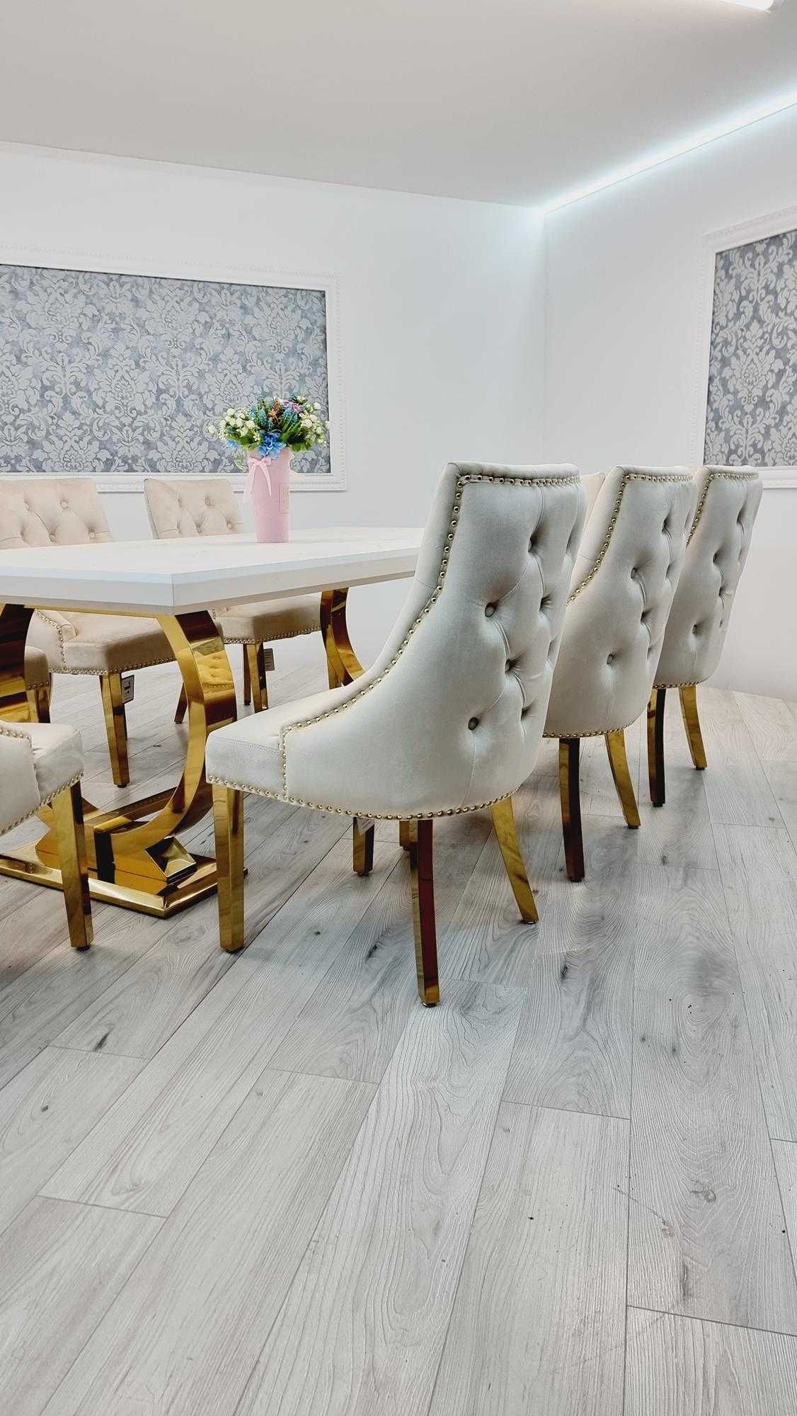 Jadalnia stół rozkładany OMEGA marmur gelato 200/300cm + 8 krzeseł MIO