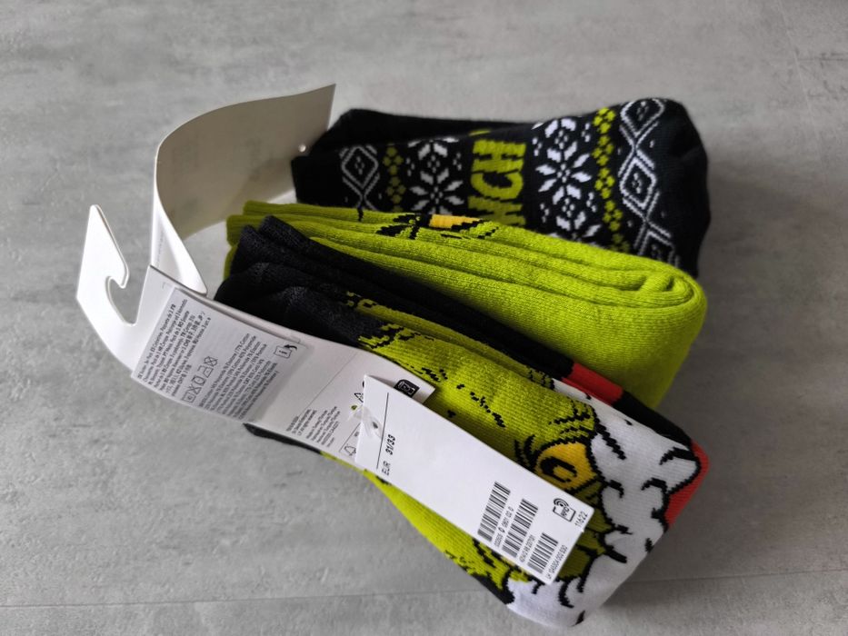 H&M 3-pack grube zimowe skarpetki Grinch r.31-33