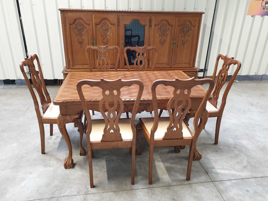 Piękny stół obustronnie rozkładany Chippendale i sześć krzeseł Dostawa