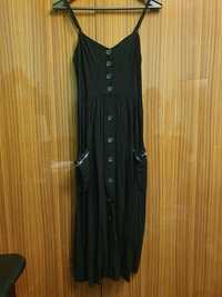 Gotycka sukienka lniana z kieszeniami Mary Wyatt Ebony Button Down Mid