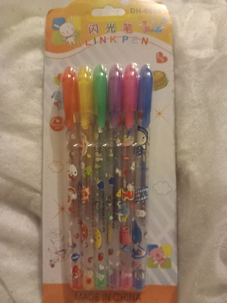 Długopisy żelowe neonowe 6 sztuk