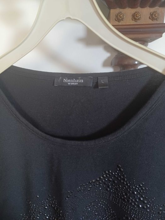 Czarna bluzka, zdobienie, krysztalki, koronka, wymiary 40,42,L, XL
