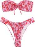 Bikini damskie bandeau kwiatowe wysoki stan marszczenia rozmiar XS