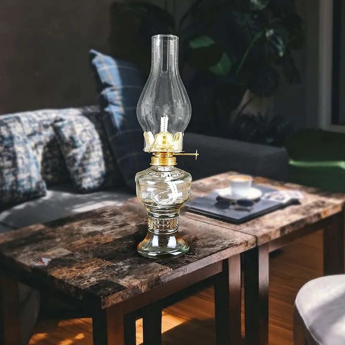 Klasyczna lampa naftowa 32cm szklana z regulowanym płomieniem l-555