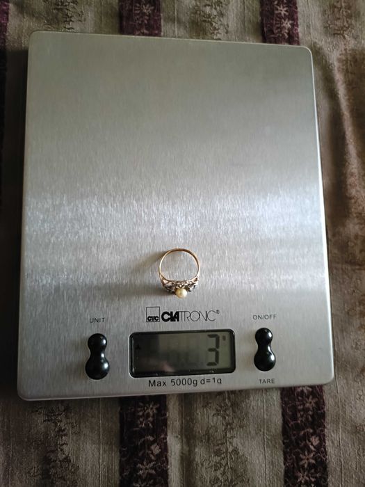 Anel Antigo Ouro Amarelo e Branco c/ Pérola e Zircões